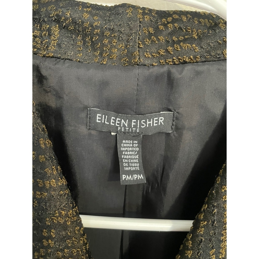 Eileen Fisher Silk Blend Jacquard Wave Jacket Black/Brown Medium Petite - Picture 10 of 11